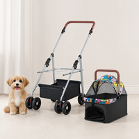 Poussette pour animaux de compagnie (chien/grande taille) 2-en-1 avec panier amovible, pliage à un bouton, poignée réglable, landau de voyage, fabricant OEM personnalisé