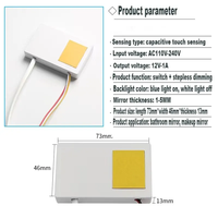 Module de capteur capacitif tactile IKSLED de haute qualité 12V 1A, lumière LED à intensité variable, portée de détection 0-3mm pour miroir de salle de bain, 1 pièce