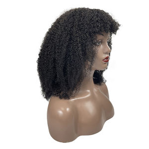 Parrucca brasiliana naturale <span class=keywords><strong>Afro</strong></span> Curl vergine a 180% densità per donne nere spedizione veloce con frangia - Product Image 2
