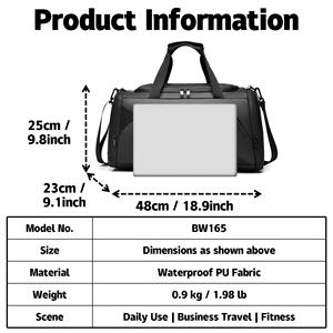 Großhandel <span class=keywords><strong>PU</strong></span> wasserdichte Reiß verschluss Reisetasche mit mehreren Fächern Langlebiger Weekender für Fitness Fitness Reisen & Geschäfts gebrauch - Product Image 6