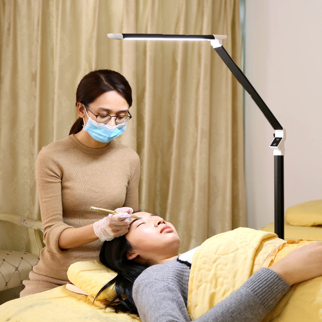 12W Dimmable Adjustable Swing Arms LED Floor Lamp for Nail Salon Beauty Eyelash Extension Fill Light Lighting