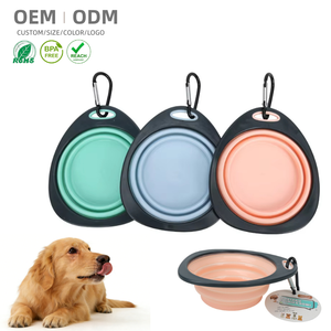 접이식 애완동물 TPR 개밥 물그릇 야외 캠핑 여행 휴대용 접이식 애완동물 그릇 카라비너 포함 애완동물 제품 - Product Image 1