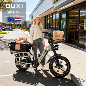 Vélo <span class=keywords><strong>cargo</strong></span> électrique OUXI Q10 à longue portée, pneus larges de 20 pouces 4.0, vélo utilitaire électrique avec porte-bagages arrière et siège bébé pour 2 personnes - Product Image 1