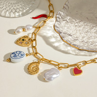 Collier Lariat en Acier Inoxydable Plaqué Or 18K avec Pendentif Perle et Chaîne Géométrique Tendance Marine – Bijou Cadeau pour Femme