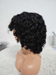 Promoción: Pelucas rizadas con flequillo tipo bob de $35, sin encaje, rizadas naturales, onduladas, de 14 pulgadas, de cabello humano, 200% de densidad, al por mayor. - Product Image 3