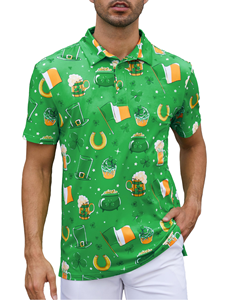Men'<strong>s</strong> Festival Printed Knitted Golf <strong>Shirt</strong> Short Sleeve Breathable Patriotic <strong>St</strong>. <strong>Patrick's</strong> <strong>Day</strong> Green Beer Glass Design Casual - Product Image 1