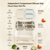 Boîte à lunch portable pour enfants, sans BPA, étanche, en acier inoxydable 304, 3 compartiments, réutilisable, pour l'école