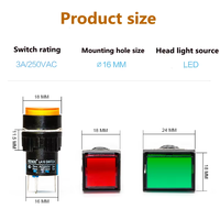 Interrupteurs à bouton-poussoir en plastique 16MM 5V 12V 24V 220V 1NO1NC/2NO2NC, à maintien, momentanés, avec LED, carrés ou ronds