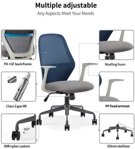 Silla de oficina <span class=keywords><strong>VIP</strong></span> de lujo nórdica, cómoda silla de ordenador de malla moderna con ruedas de nailon negro 60R - Product Image 2