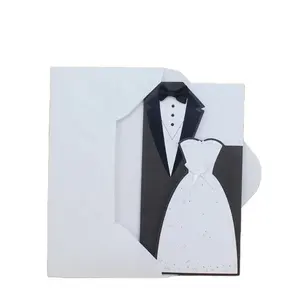 Wholesale Elegant White and Black Bride and Groom Design Wedding Invitation Card Pocket for Thank You Card