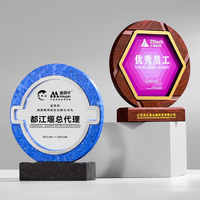 Trophée en verre rond avec cadre en marbre et plaque en cristal, gravure personnalisée du LOGO, impression couleur, récompense de champion, cadeau souvenir de bureau