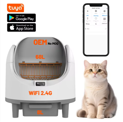New Design 68L Automatic Cat Litter Box APP Control Dual Safety Sensors Self Cleaning Cat Litter Box with Open-Top Design