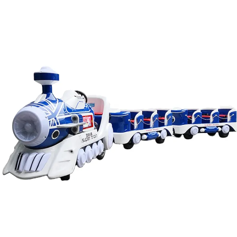 Juego Haojile para adultos centro comercial Parque de Atracciones paseos tren batería azul estilo británico tren eléctrico sin rieles a la venta