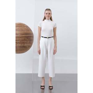Puane Women's Ecru Pleated Trousers, Soft <b>Flowy</b> Fabric, Elegant and Comfortable for All Seasons, Versatile Style - Product Image 3