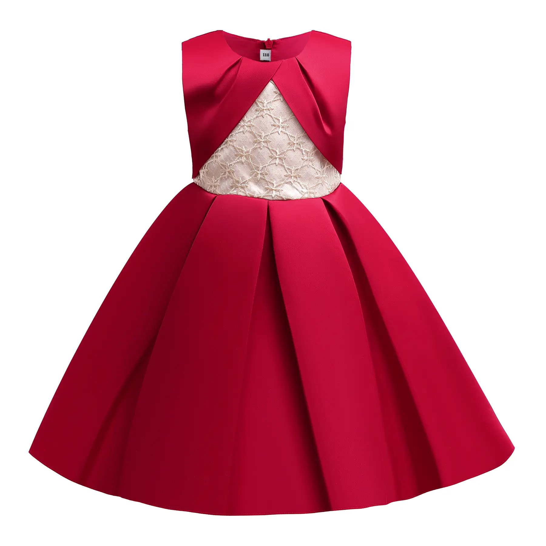 Gaun Princess Anak Perempuan, Gaun Pesta Dansa Anak Kecil 3-9 Tahun Warna Merah untuk Anak Perempuan