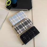 Penjualan paling laris desain Tartan katun tas tangan wanita panjang dengan klip uang Aksesori penggunaan Harian Wanita