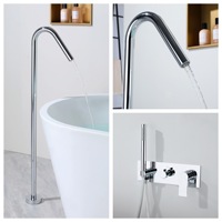 Robinet de baignoire sur pied en laiton massif personnalisé OEM, double bec de pluie, commande séparée, vente en gros pour salle de bain