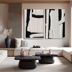 Décoration d'hôtel minimaliste 100% faite à la main, art mural moderne noir et blanc, <span class=keywords><strong>peinture</strong></span> à l'huile sur toile peinte à la main - Product Image 6