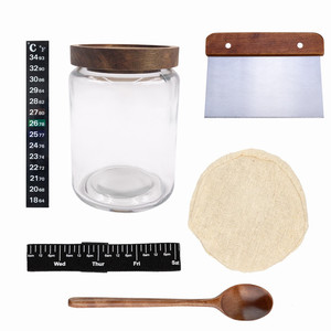 Yongli barattolo di avviamento a lievitazione naturale a bocca larga coperchio in legno pasta madre Starter Kit con cucchiaio di legno in metallo raschietto - Product Image 1