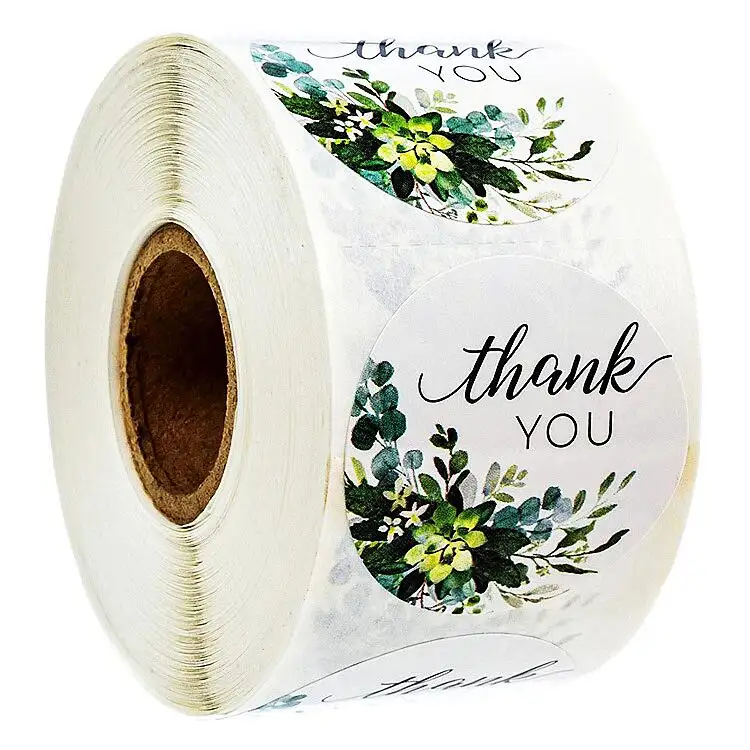 Thank You Labels for Greeting Cards Flower sticker custom logo label printing self adhesive sticker paper