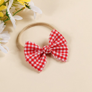 Diadema de nailon para bebé con lazo de gingham, borde festoneado y diseño a cuadros, ligera y suave, accesorios para el cabello para recién nacidos - Product Image 4