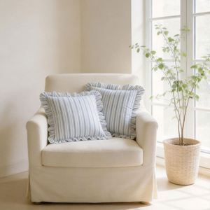 Wholesale Custom <b>Soft</b> Blue Stripe with Zipper 100% Polyester Vintage Plant Luxury Throw <b>Pillow</b> Cover for Home & Hotel Dcor - Product Image 3