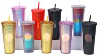 2025 été chaud bricolage 16oz 24oz tasse à café froide Double paroi en plastique irisé mat clouté tasses gobelet avec couvercle en paille