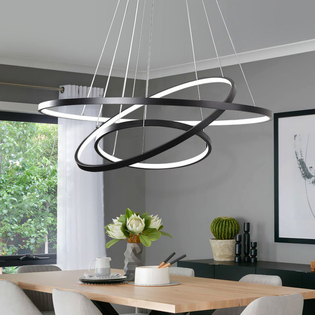 Modern Vintage Home Lighting Aluminum Acrylic LED Circle Pendant Lamp with 3 Ring Chandelier for Bedroom Living Room Indoor Use