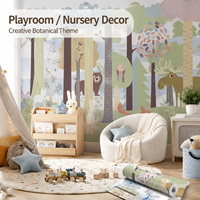 Papier peint pour enfants non tissé à motif botanique, motif d'animaux de la forêt, revêtement mural pour chambre d'enfant, salle de jeux, décoration de la maison