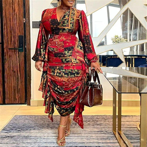 Mới Đến Mùa Thu Mùa Đông V Cổ In Dài Tay Áo Cộng Với Kích Thước Của Phụ Nữ <span class=keywords><strong>Dresses</strong></span> Thanh Lịch Mẹ Của Các Cô Dâu <span class=keywords><strong>Dresses</strong></span> - Product Image 4