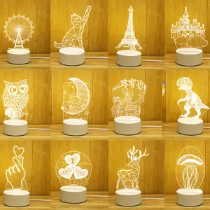 Tête 3D hologramme Illusion Unique lampe acrylique veilleuse avec interrupteur tactile Luminaria lampe à lave 7 couleurs changeantes déco cadeau