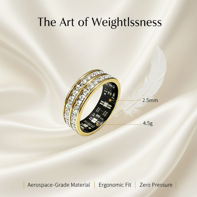 Karry Diamond Smart Ring Titanium Alloy Fitness & Heart Rate Tracker Waterproof (IP68) App Controlled Android/iOS BT 5.1 3g