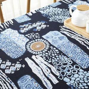 Copri tavolo bohémien tovaglia etnica stampa lino cotone blu tovaglia fiore Bodhi - Product Image 4