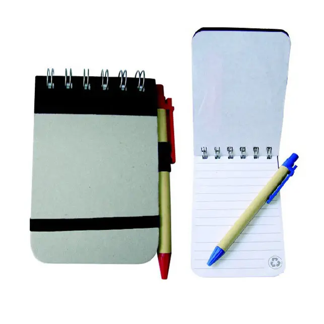 Set buku catatan kertas daur ulang dengan pena, Set buku catatan ramah lingkungan