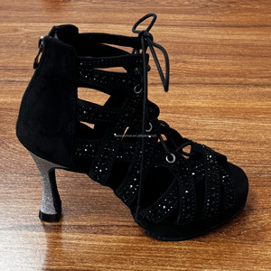 Chaussures de danse latine en daim noir LUOQIAO S021 avec strass, talons brillants pour <span class=keywords><strong>salsa</strong></span>/bachata, lacets, bottes de jazz pour femmes - Product Image 6