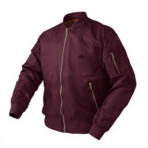 Chaqueta Bomber Cortavientos Color Borgoña para Hombre, con Cierre de Cremallera con Logotipo Frontal, Cuello Alto, Estilo Casual, Material de Poliéster, para Otoño - Product Image 1