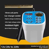 Convertisseur de courant multifonctionnel 12V/24V vers 220V 150W pour voiture avec affichage numérique LED et charge rapide QC 3.0 pour voitures et camions