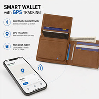 Dompet Kulit Asli Pintar dengan Pelacak GPS, Anti-RFID, Lipat Dua, Tempat Kartu Kredit, dan Fungsi Anti-Hilang