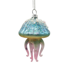 공장 핫 세일 불어 다채로운 유리 해파리 모양의 장식품 매달려 Bauble 해양 생활 크리스마스 트리 장식 장식 선물 - Product Image 1