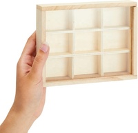 Petite boîte en bois non finie avec couvercle, boîtes de rangement à 9 compartiments, conteneur de perles avec couvercle transparent