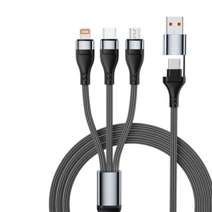 Cable de datos de carga rápida, 1M, trenzado de nailon, 5 en 1, con <span class=keywords><strong>Lightning</strong></span> Micro <span class=keywords><strong>Usb</strong></span> tipo <span class=keywords><strong>C</strong></span> para teléfonos Huawei, Android y <span class=keywords><strong>Apple</strong></span> - Product Image 1