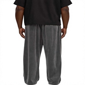 Men's Gray Wide Leg Pants Elastic Waist Casual Summer Polyester <b>Trousers</b> <b>With</b> Side <b>Pockets</b> - Product Image 2