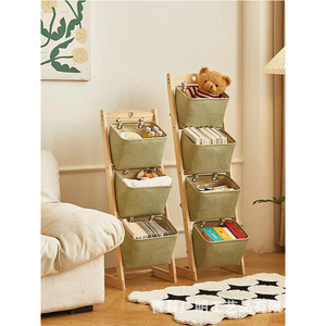Kids Toy <b>Storage</b> Rack Canvas 4 Layers Standing Type Multi Tier Organizer For Room <b>Clothes</b> Books Snacks - Product Image 3
