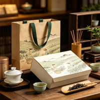 Sac en papier d'art de luxe de haute qualité avec poignée en ruban, emballage de boîte cadeau en carton, boîte à thé haut de gamme, logo personnalisé, image de marque d'entreprise