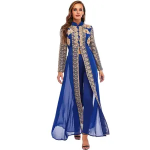 Mejores ventas abaya Dubai monzón árabe vestido de noche falda estampado manga larga mujeres marroquíes Kaftan vestido musulmán baile