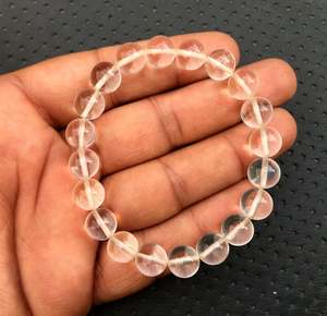 Beautiful Colorless Crystal Smooth Round Beads Handmade 6" Long <b>Bracelet</b> Wholesale Natural Clear Quartz Gemstone - Product Image 5