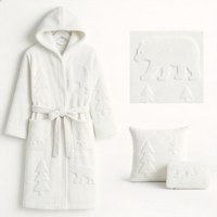 Peignoir de bain à capuche de luxe en jacquard avec logo personnalisé, motif ours blanc mignon, taille plus, pour femme, avec boîte
