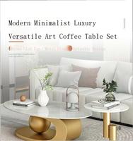 Table basse de salon italienne de luxe avec dessus en marbre Mobilier moderne pour maison Base en acier inoxydable Style panneau métallique