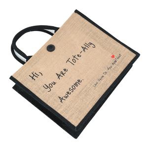 Изготовленный на заказ логотип OEM многоразовая натуральная Соединительная черная джутовая Мешковина сумка с кнопками аксессуары - Product Image 2