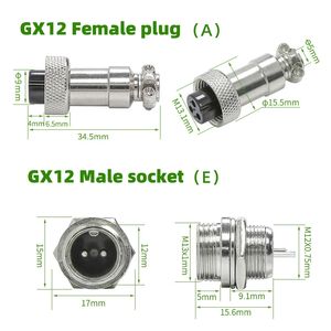 Connecteur aéronautique GX12 2/3/4/5/6/7 broches - Étanche IP67, Cuivre pur plaqué argent, 5A 125V AC/DC (Compatible RS765) - Product Image 3